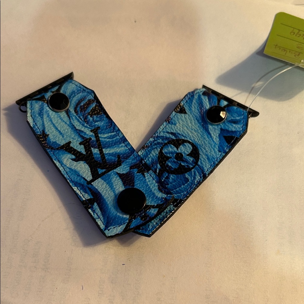 Watch me Creations New Upcycled Blue Apple Watch Band. Size 3 Black Hardware